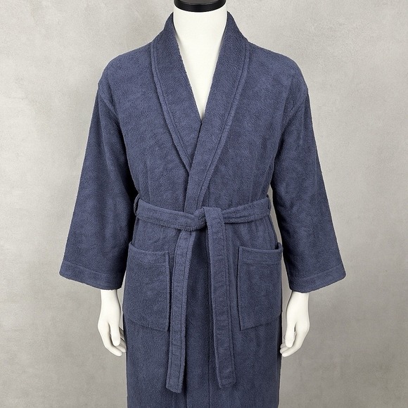 Frette Luxury Navy Blue Terry Cloth Bath Robe S/M Spa Hotel Quality Unisex - Picture 1 of 12